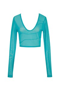Tulle Lettuce Edge Long Sleeve Scoop Top front mobile
