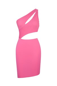 Pleat One Shoulder Wave Mini-Dress front mobile