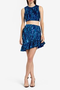 Blue sequin cropped top front mobile