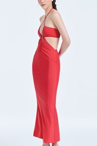 Wrap Plunge Side Cutout Midi Dress back mobile