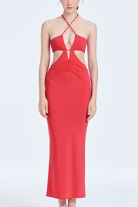 Wrap Plunge Side Cutout Midi Dress front mobile
