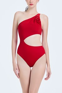 Rose One Shoulder Wave Cutout One Piece front mobile