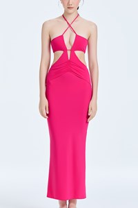 Wrap Plunge Side Cutout Midi Dress front mobile