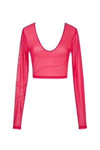 Tulle Lettuce Edge Long Sleeve Scoop Top front mobile